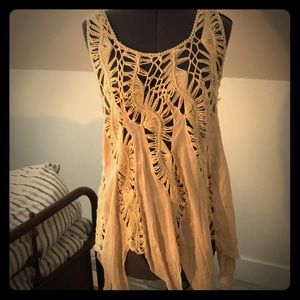 Cream Macrame fairy hem top.